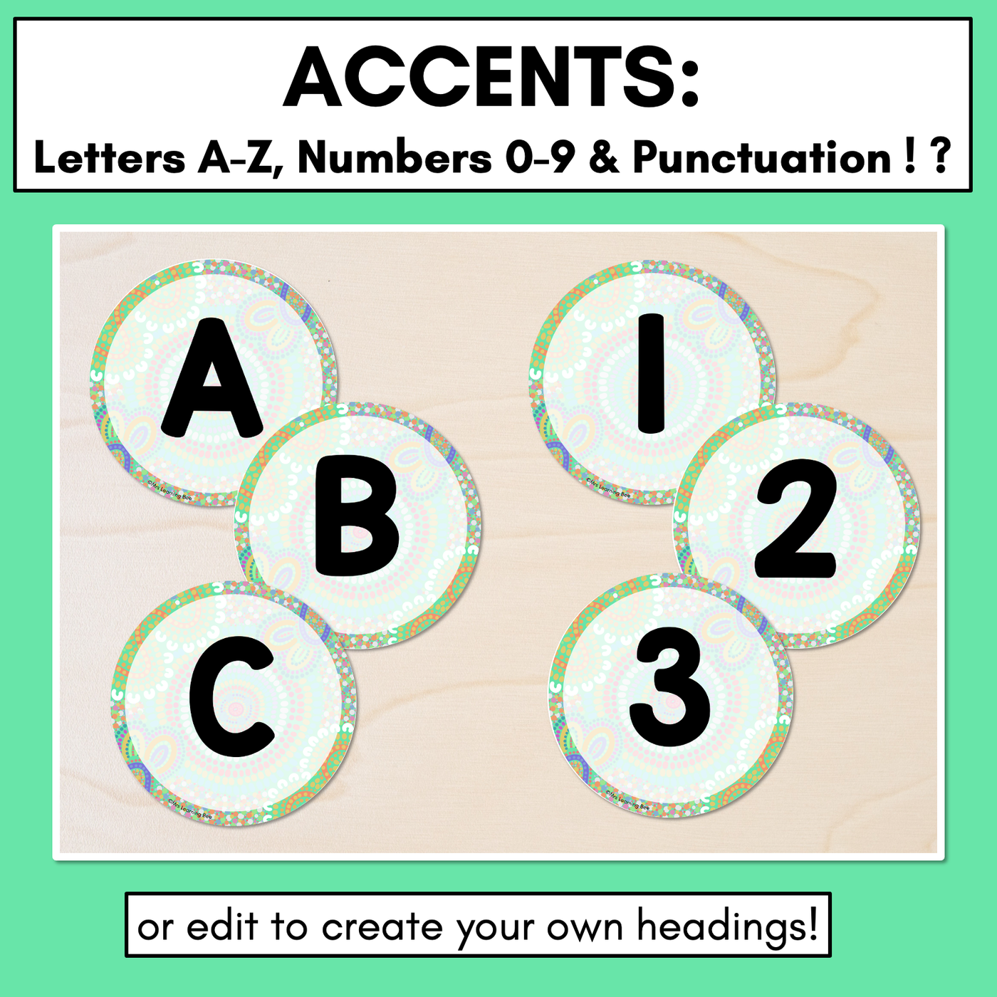 Alphabet & Numbers Editable Bunting & Accents - Muthi Tidda - A Calming Force