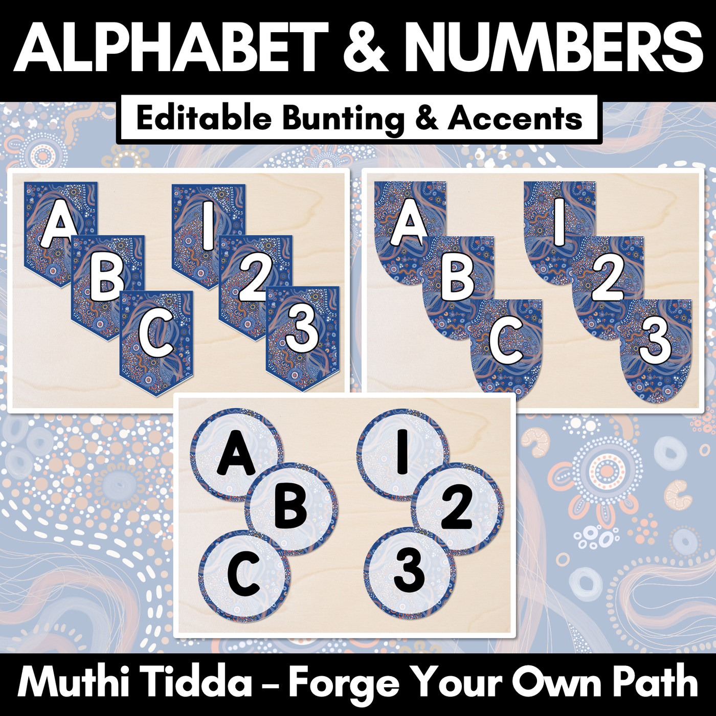 Alphabet & Numbers Editable Bunting & Accents - Muthi Tidda - Forge Your Own Path