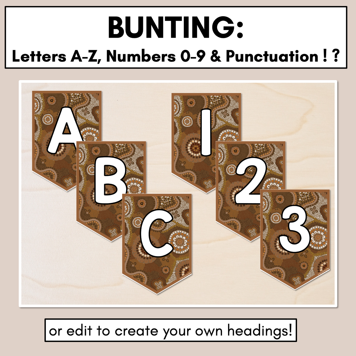 Alphabet & Numbers Editable Bunting & Accents - Muthi Tidda - Resilience