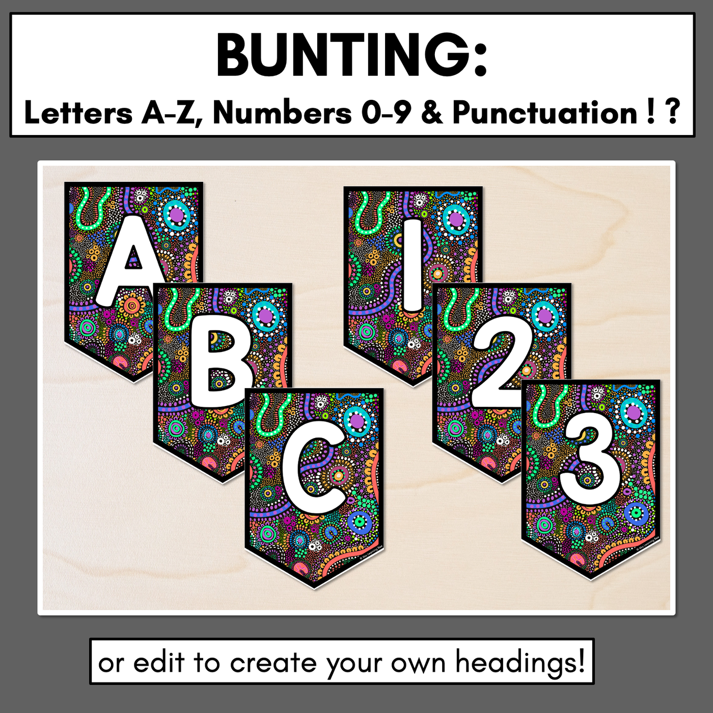 Alphabet & Numbers Editable Bunting & Accents - Muthi Tidda - The Brighter Side