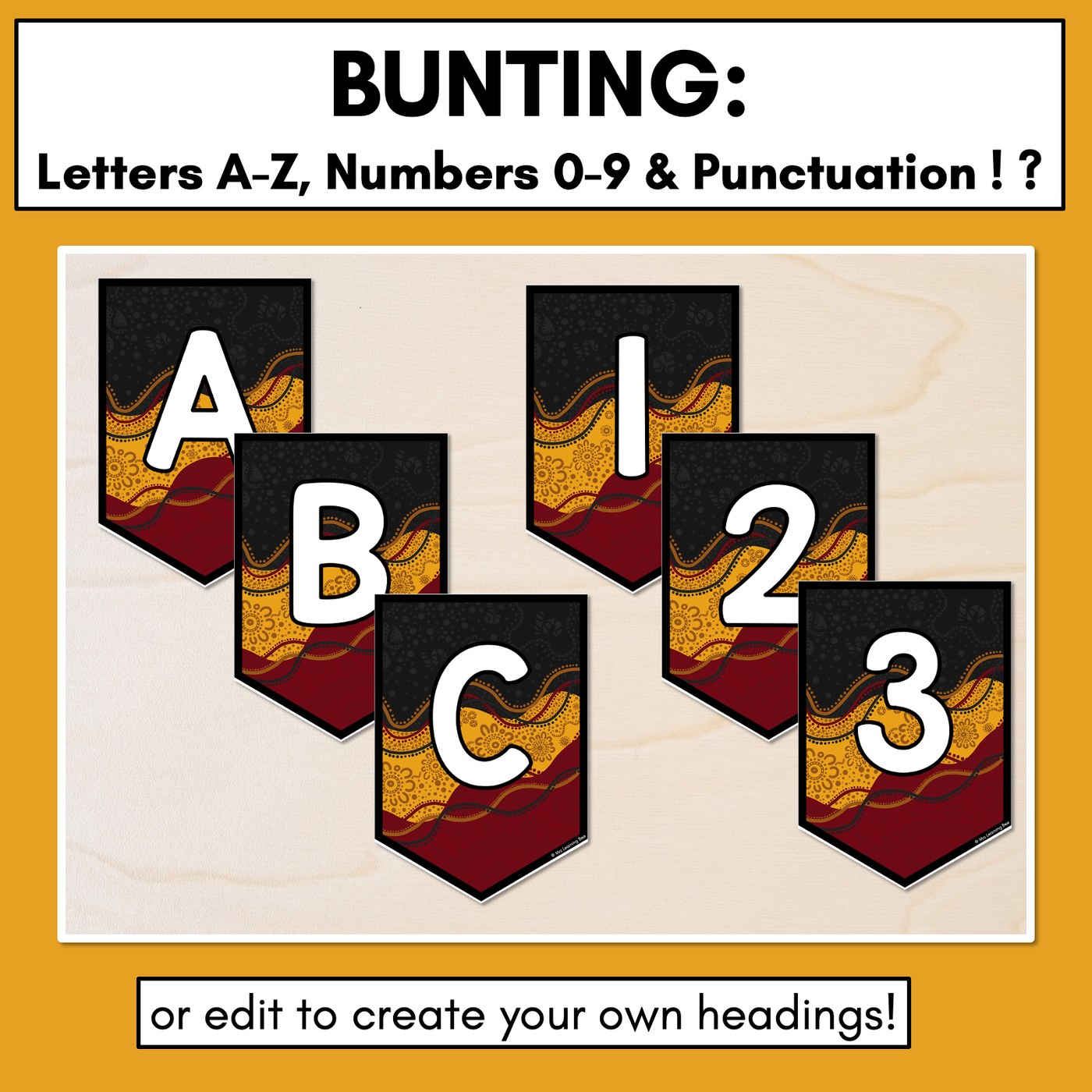 Alphabet & Numbers Editable Bunting & Accents - Muthi Tidda - Be Proud, Be You