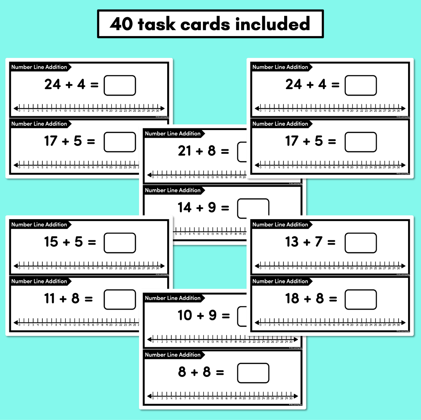 Number Line Addition Task Cards Level 1: 1-Digit & 2-Digit Addition (Jump Strategy)