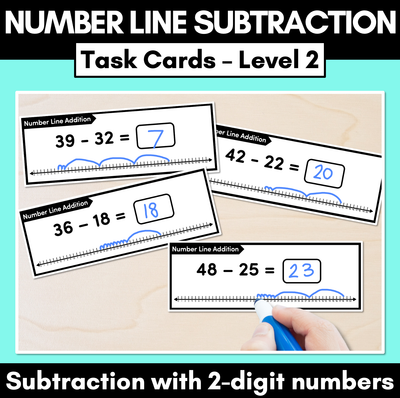 Number Line Subtraction Task Cards Level 2: 2-Digit Subtraction (Jump Strategy)