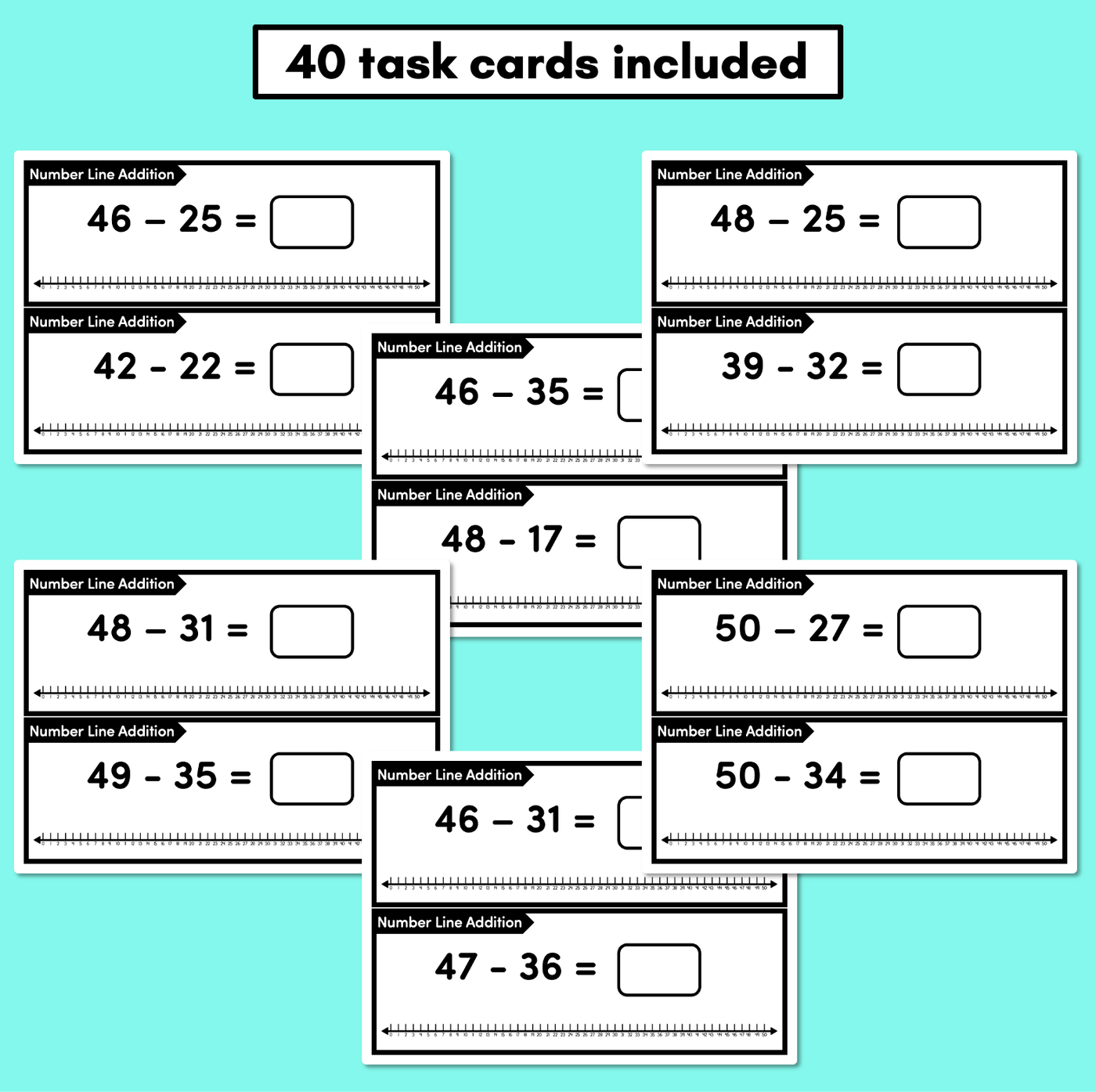 Number Line Subtraction Task Cards Level 2: 2-Digit Subtraction (Jump Strategy)