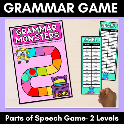 Parts of Speech Grammar Game - Nouns, Verbs, Adjectives, Adverbs, Pronouns, Proper Nouns, Conjunctions