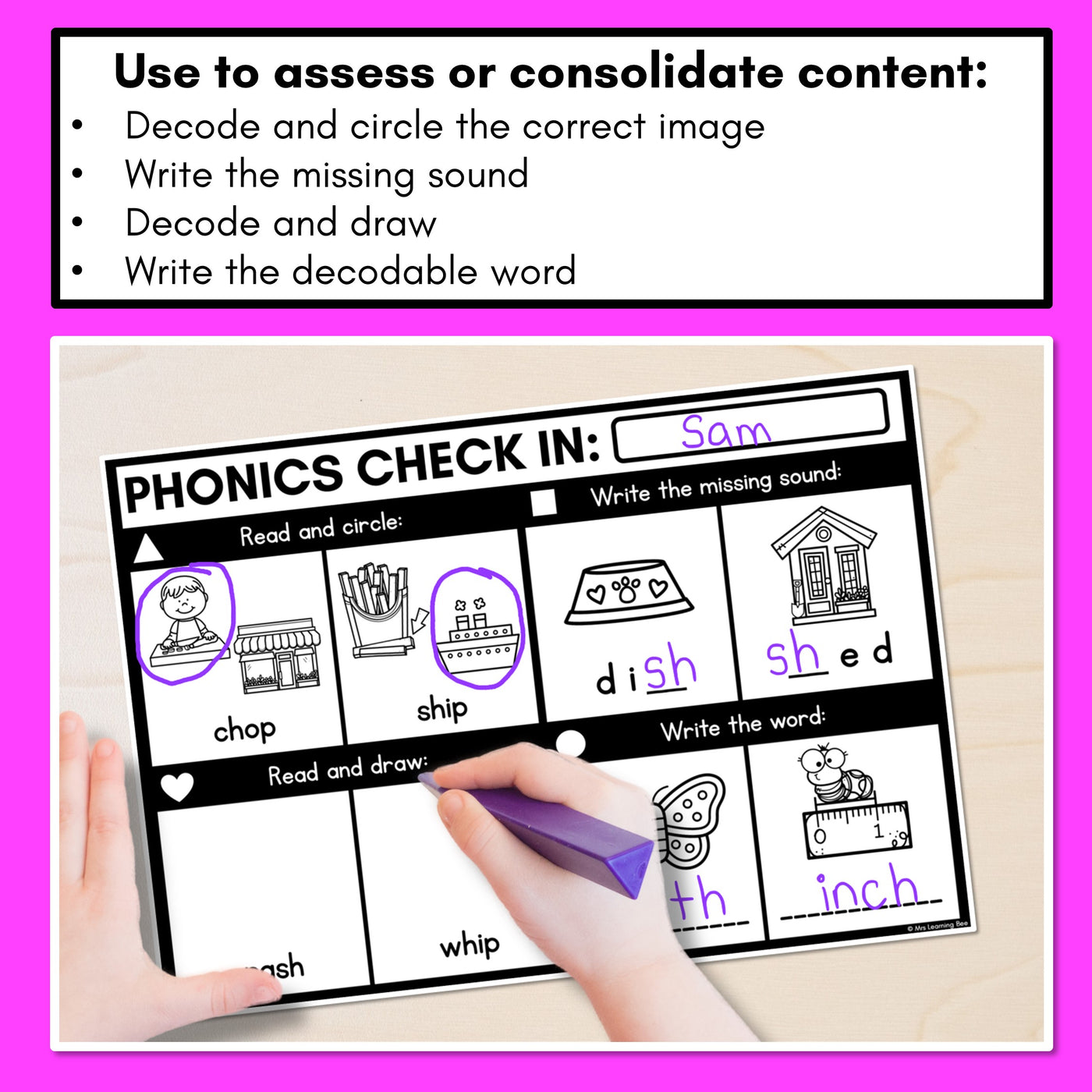 PHONICS CHECK INS - Consonant Digraphs ch sh th wh - No Prep Phonics Assessments