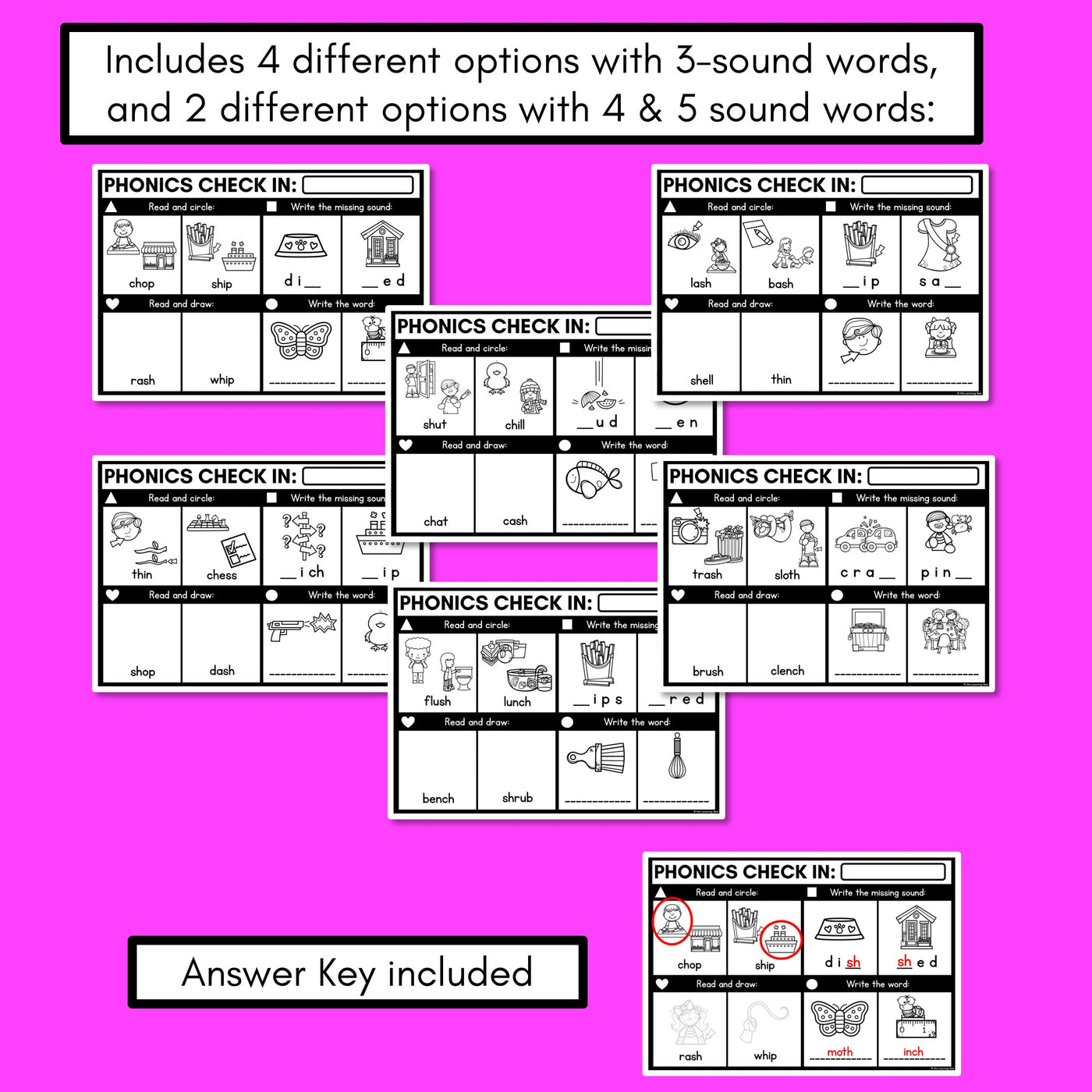 PHONICS CHECK INS - Consonant Digraphs ch sh th wh - No Prep Phonics Assessments