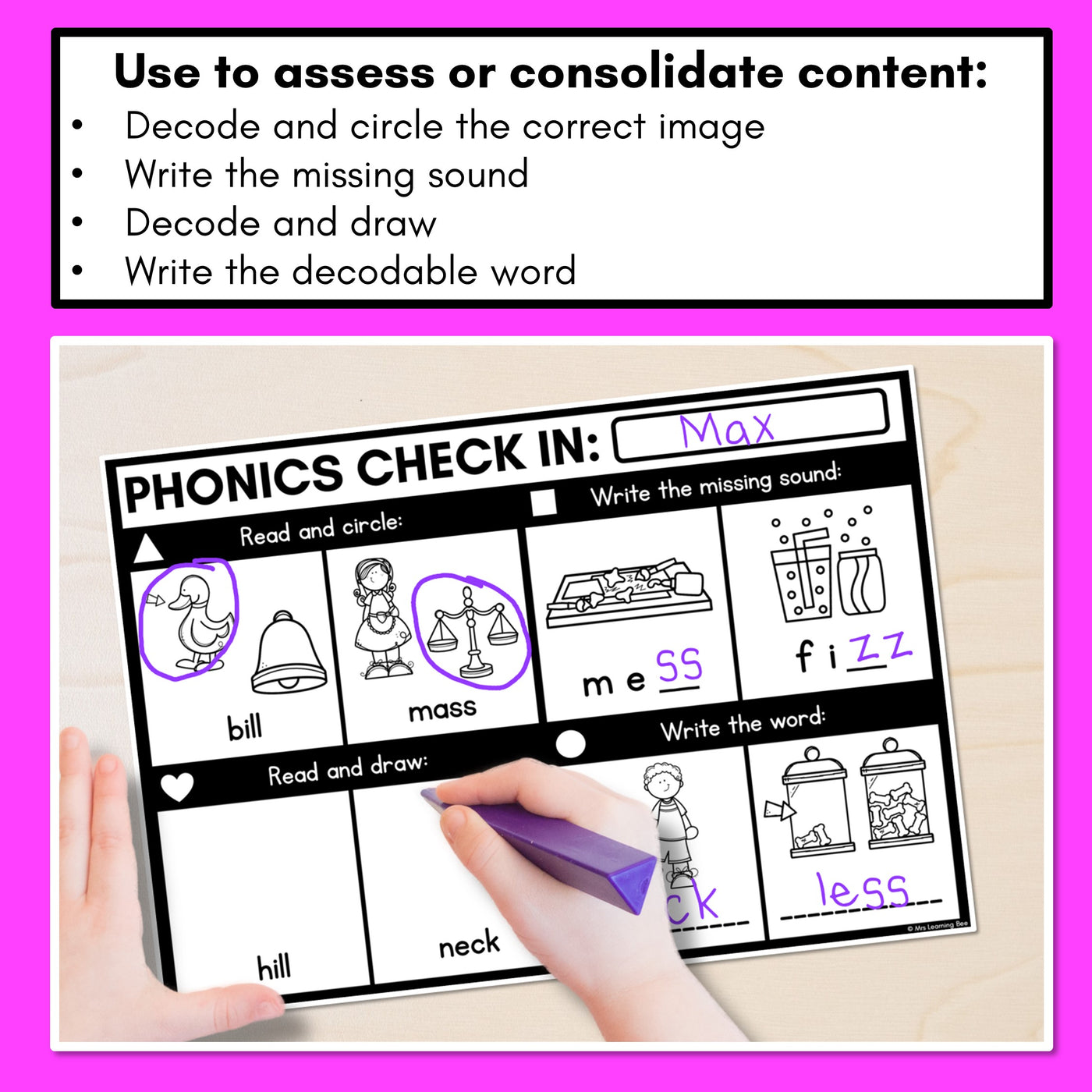 PHONICS CHECK INS - Consonant Digraphs ll ss ff zz ck - No Prep Phonics Assessments