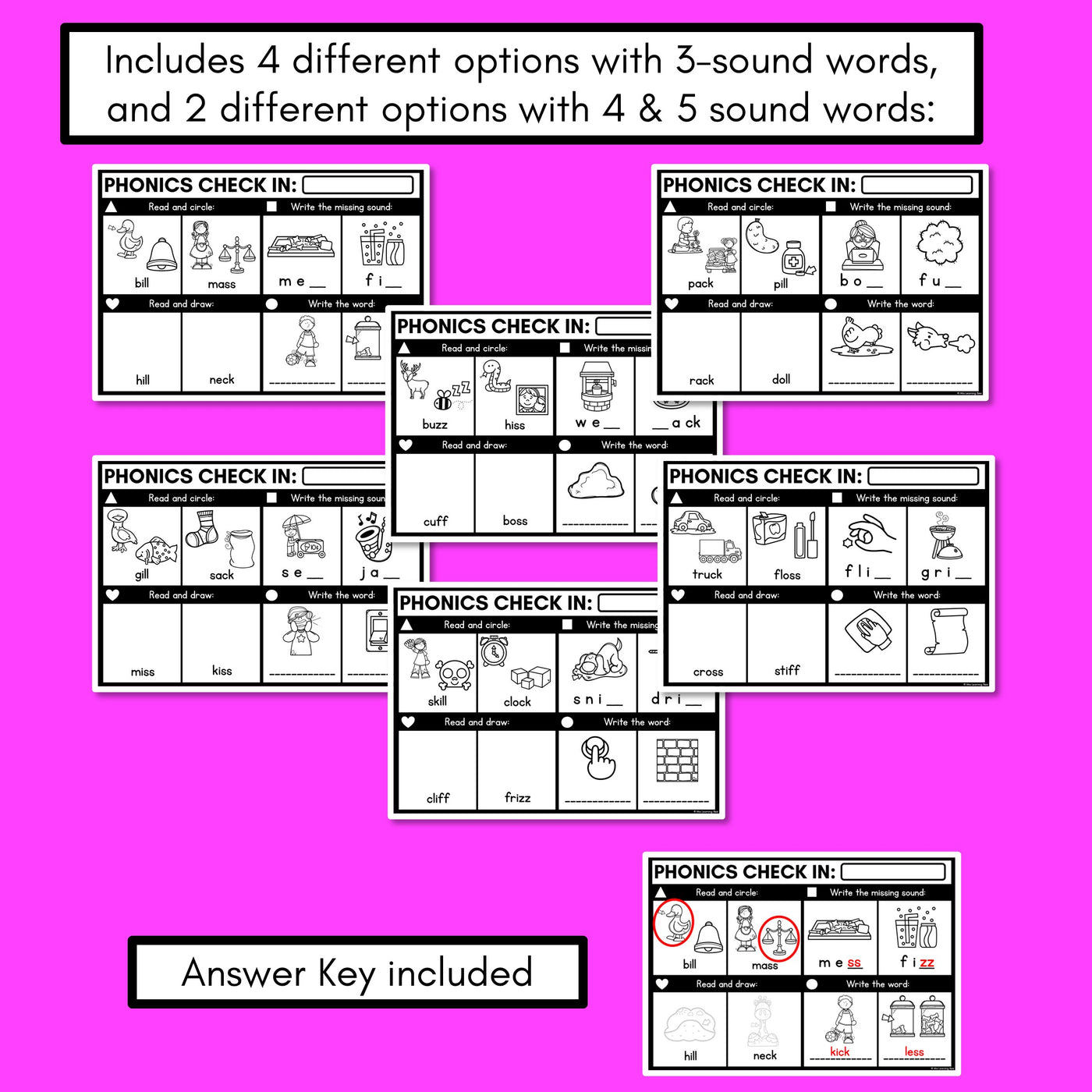 PHONICS CHECK INS - Consonant Digraphs ll ss ff zz ck - No Prep Phonics Assessments