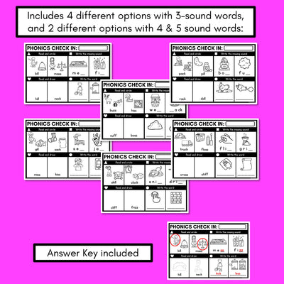 PHONICS CHECK INS - Consonant Digraphs ll ss ff zz ck - No Prep Phonics Assessments