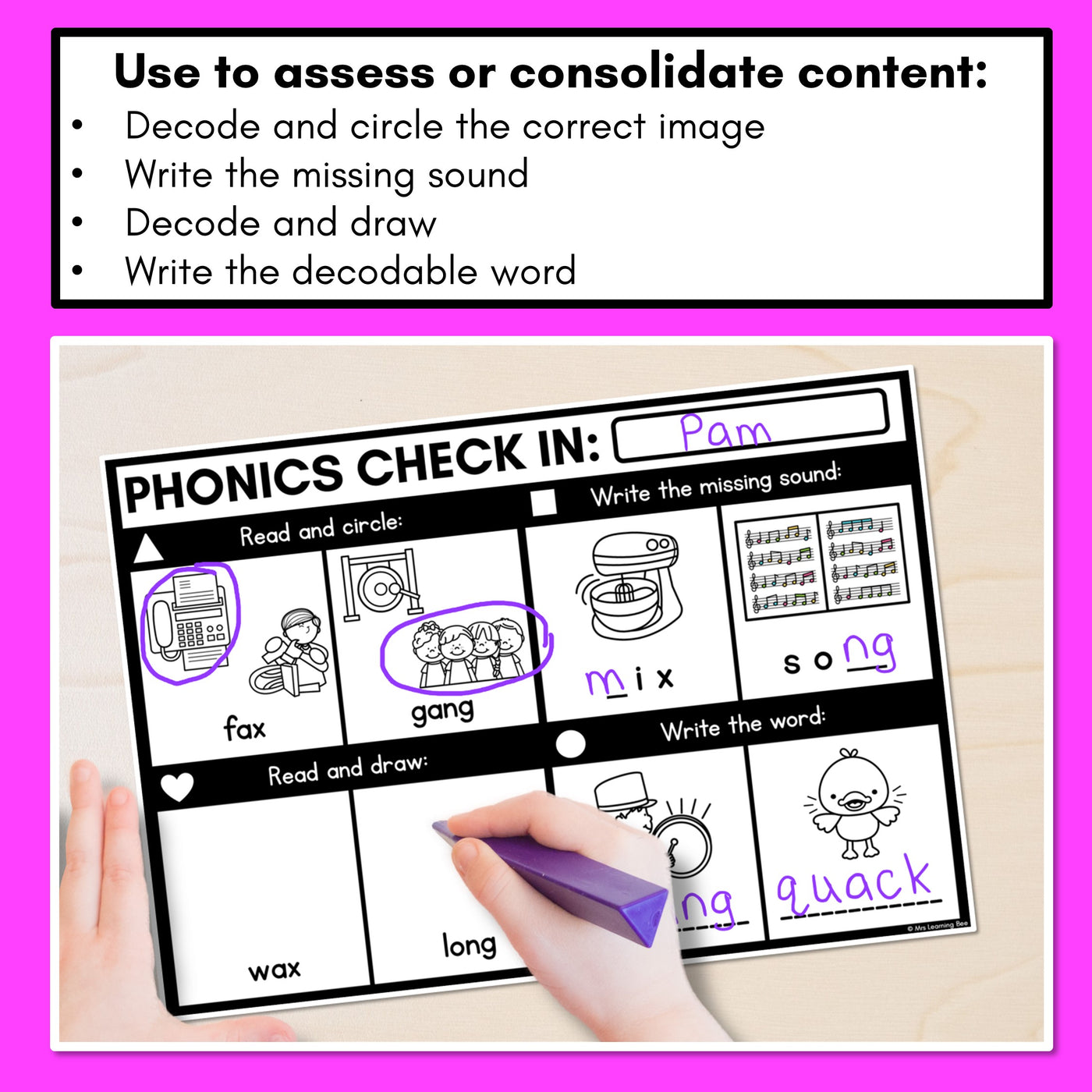 PHONICS CHECK INS - Consonant Digraphs qu ng + x - No Prep Phonics Assessments