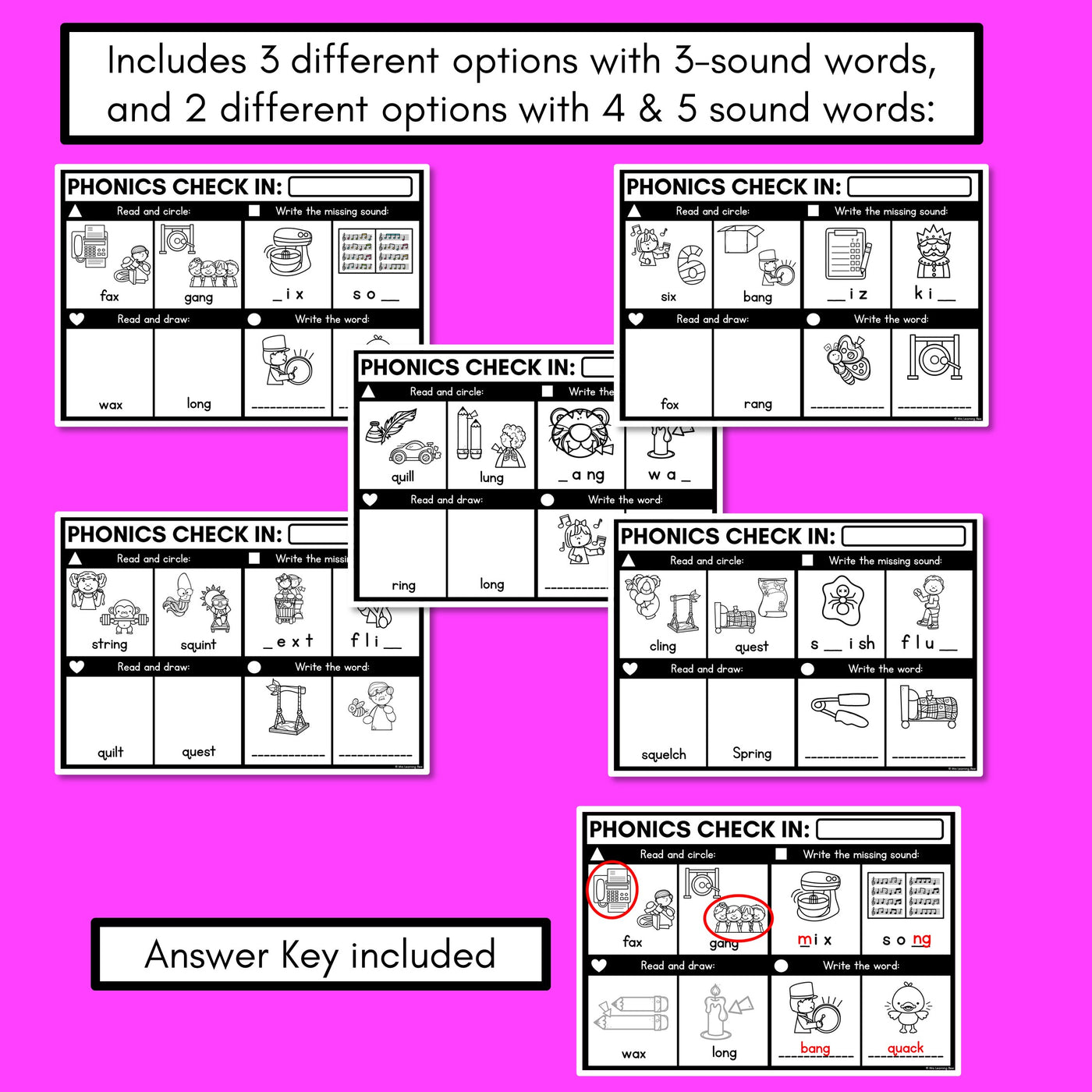 PHONICS CHECK INS - Consonant Digraphs qu ng + x - No Prep Phonics Assessments