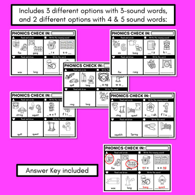 PHONICS CHECK INS - Consonant Digraphs qu ng + x - No Prep Phonics Assessments