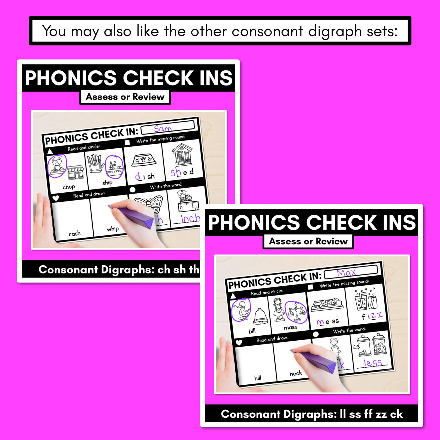 PHONICS CHECK INS - Consonant Digraphs qu ng + x - No Prep Phonics Assessments