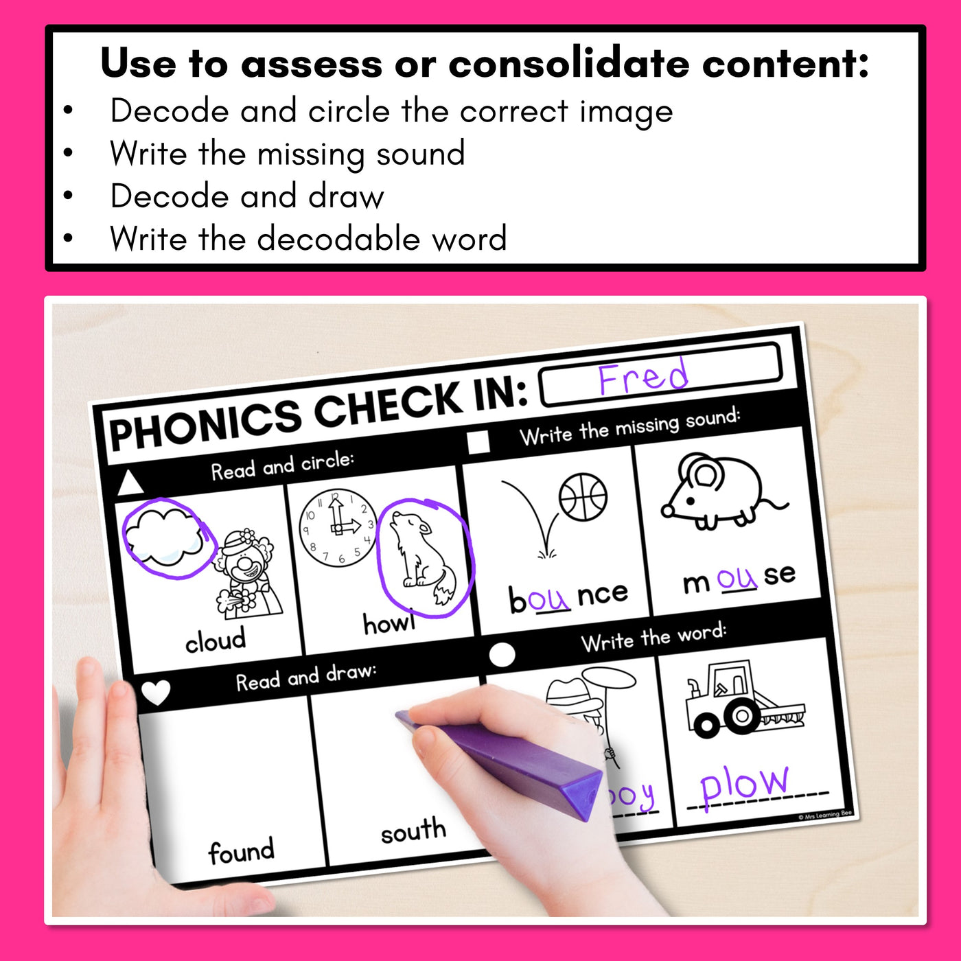 PHONICS CHECK INS - Diphthong OU OW - No Prep Phonics Assessments