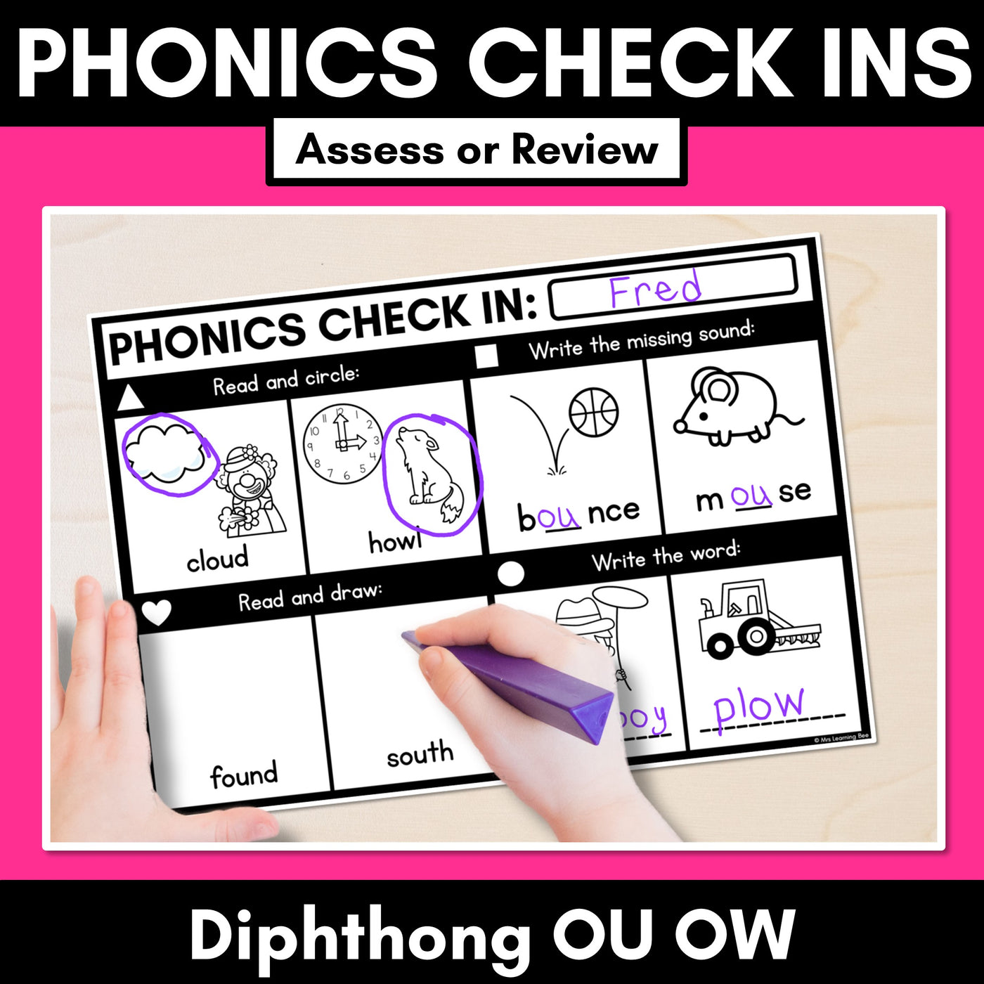 PHONICS CHECK INS - Diphthong OU OW - No Prep Phonics Assessments