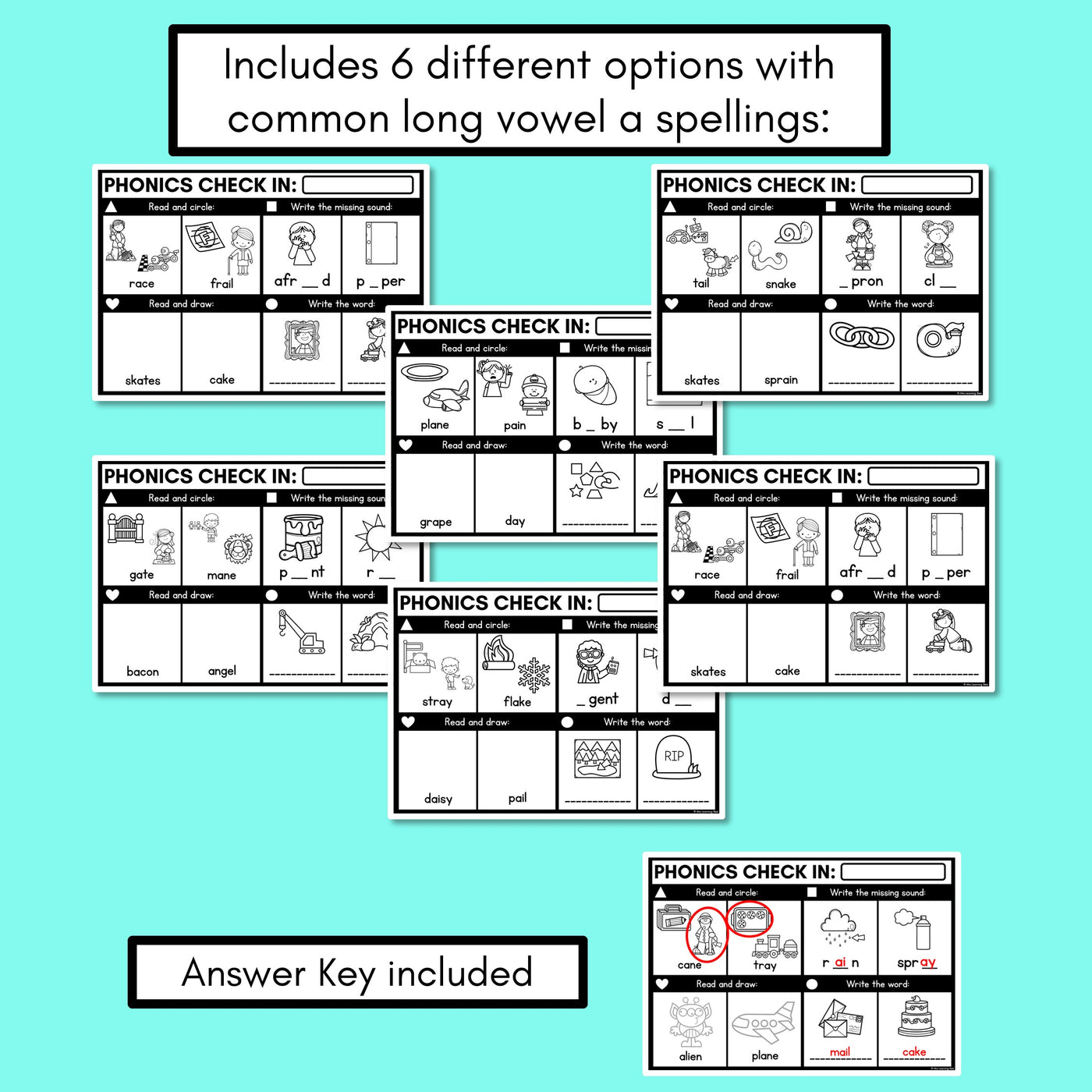 PHONICS CHECK INS - Long Vowel A - No Prep Phonics Assessments