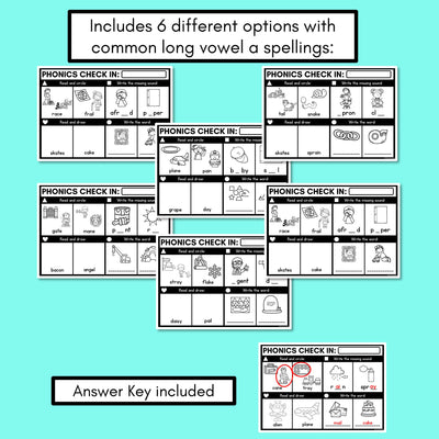 PHONICS CHECK INS - Long Vowel A - No Prep Phonics Assessments