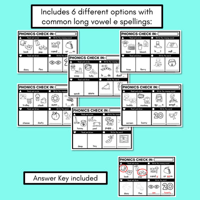 PHONICS CHECK INS - Long Vowel E - No Prep Phonics Assessments