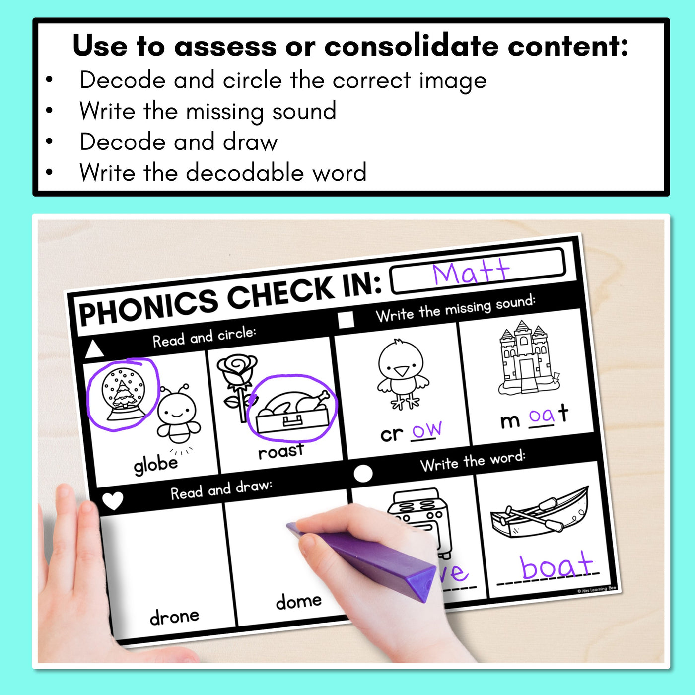 PHONICS CHECK INS - Long Vowel O - No Prep Phonics Assessments