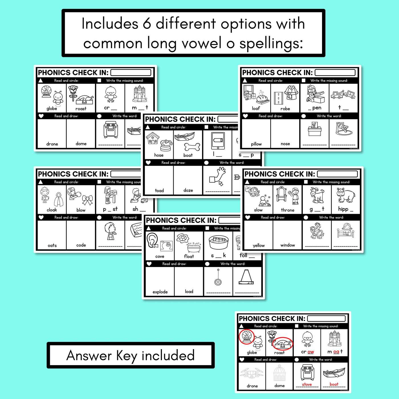 PHONICS CHECK INS - Long Vowel O - No Prep Phonics Assessments