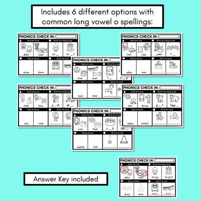 PHONICS CHECK INS - Long Vowel O - No Prep Phonics Assessments