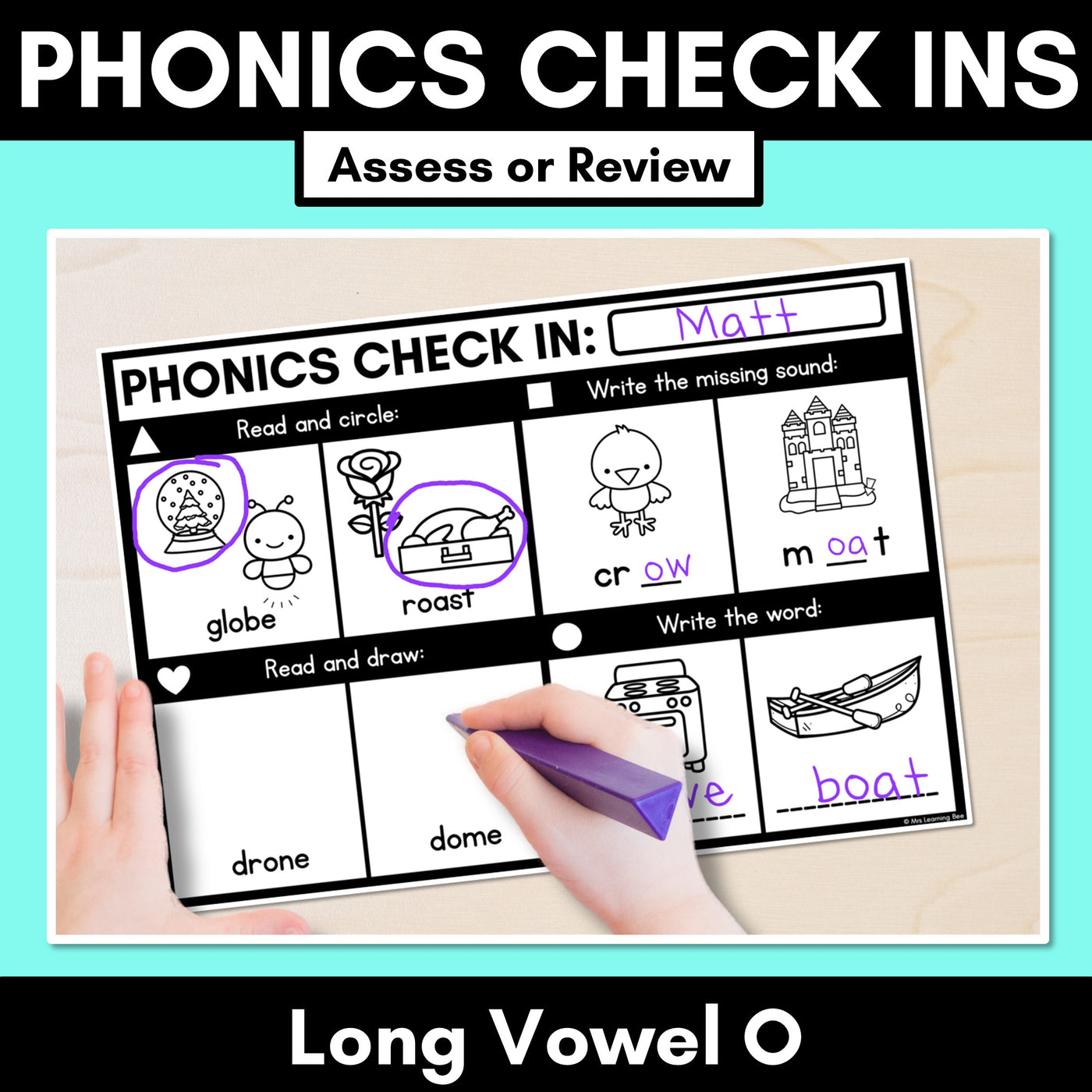 PHONICS CHECK INS - Long Vowel O - No Prep Phonics Assessments