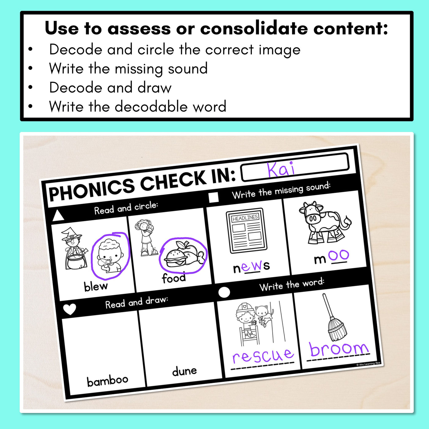 PHONICS CHECK INS - Long Vowel U - No Prep Phonics Assessments