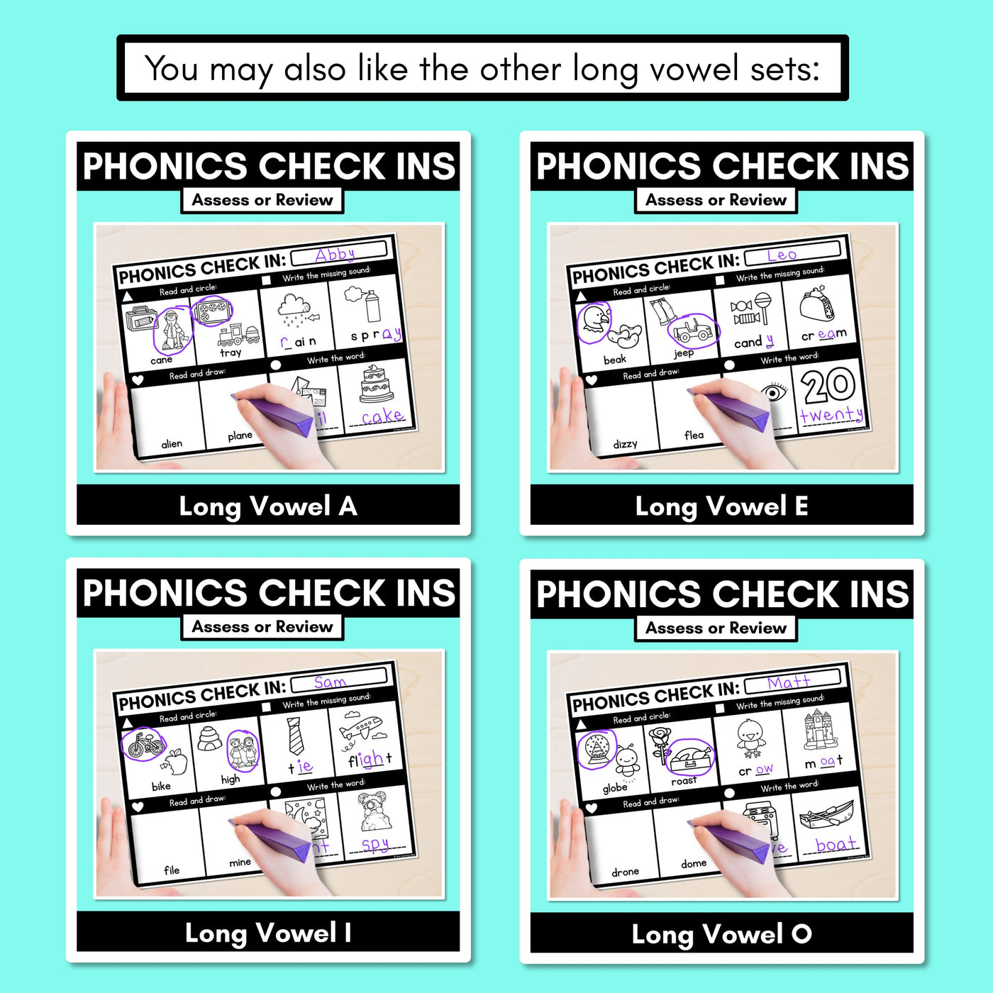 PHONICS CHECK INS - Long Vowel U - No Prep Phonics Assessments