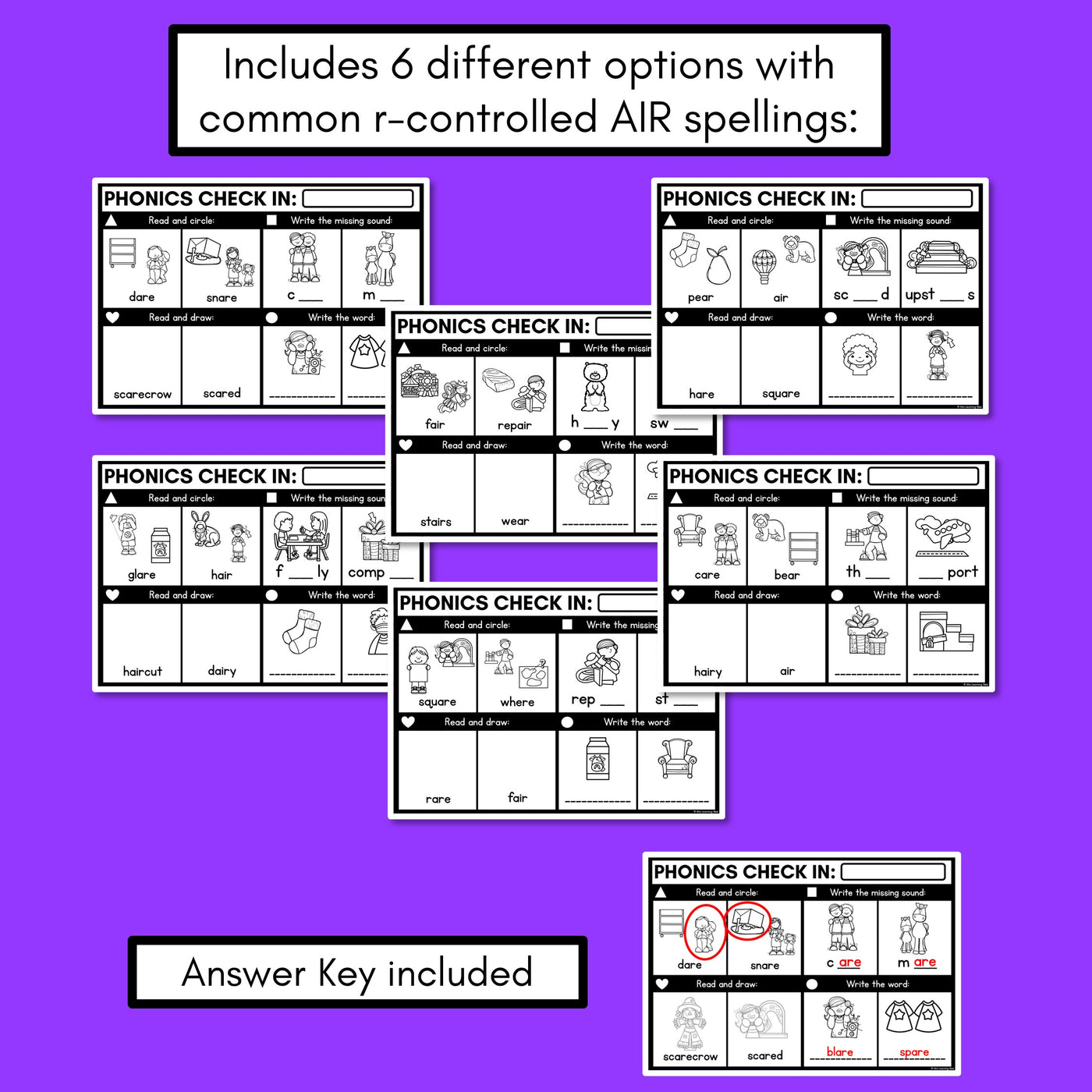 PHONICS CHECK INS - R-Controlled Vowel AIR - No Prep Phonics Assessments