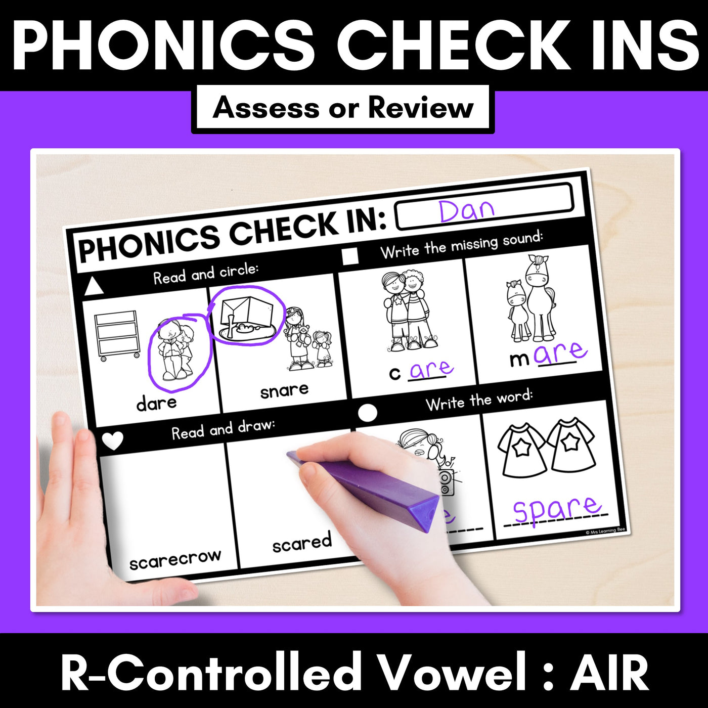 PHONICS CHECK INS - R-Controlled Vowel AIR - No Prep Phonics Assessments