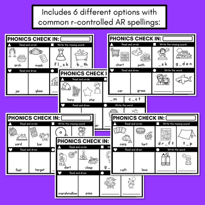 PHONICS CHECK INS - R-Controlled Vowel AR - No Prep Phonics Assessments