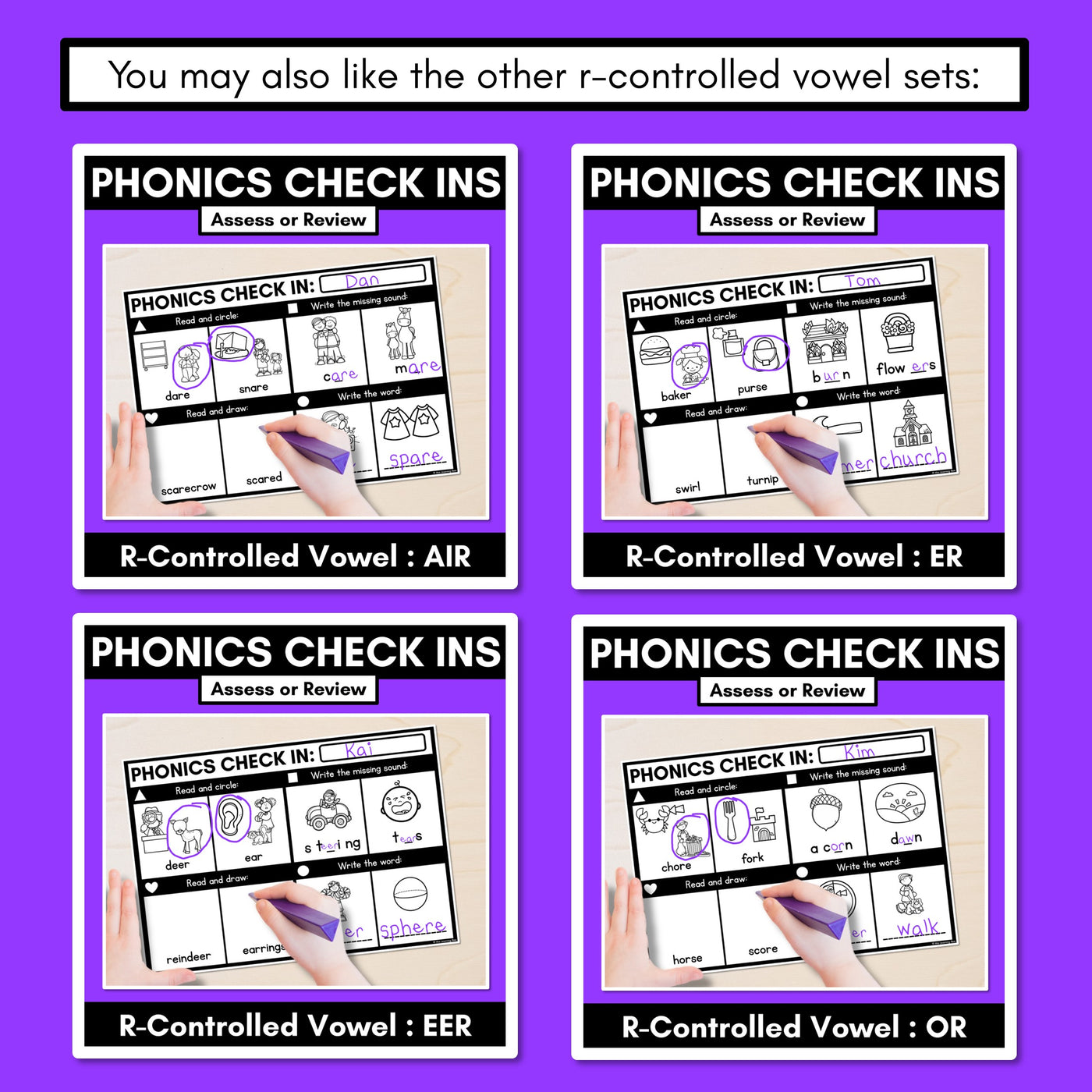 PHONICS CHECK INS - R-Controlled Vowel AR - No Prep Phonics Assessments