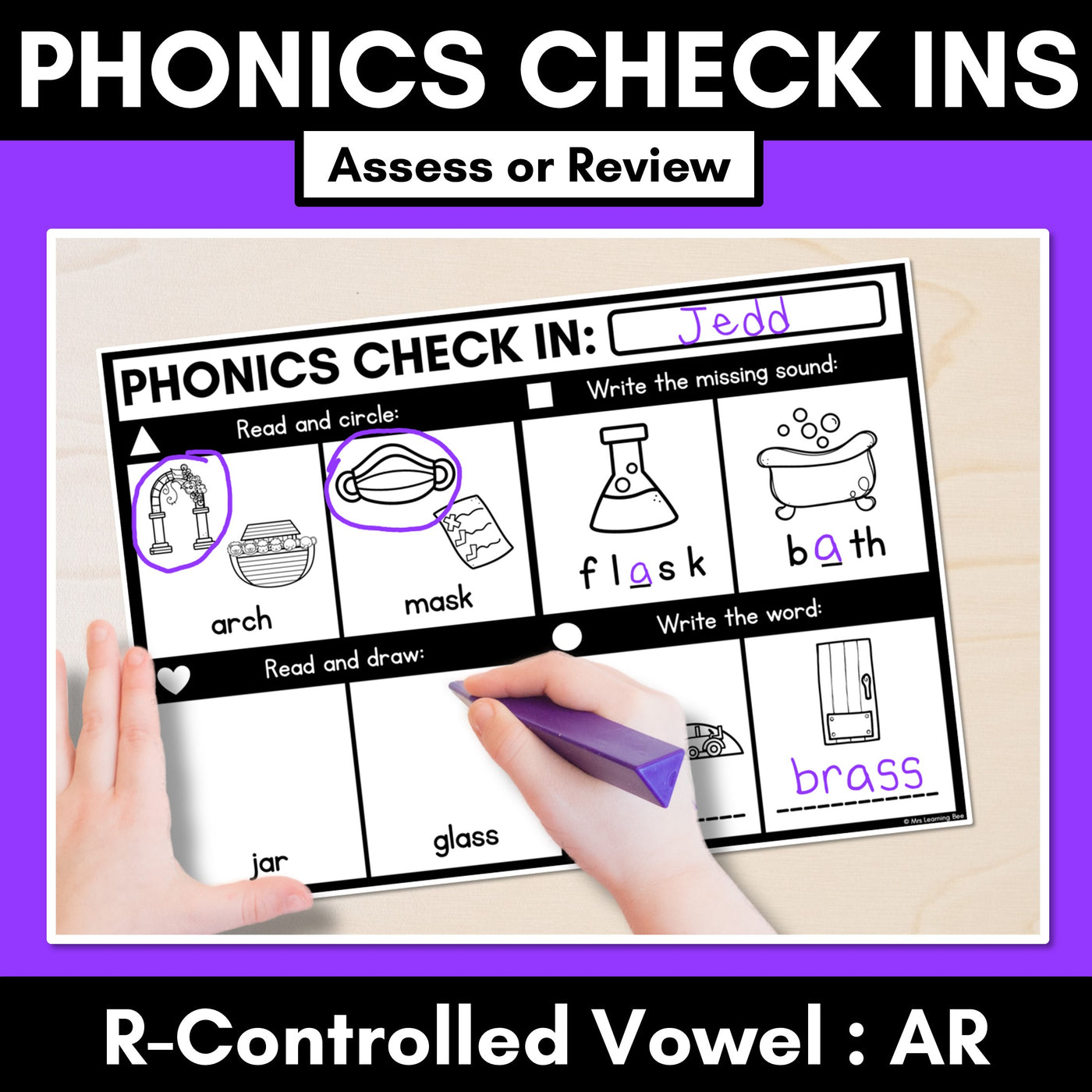 PHONICS CHECK INS - R-Controlled Vowel AR - No Prep Phonics Assessments