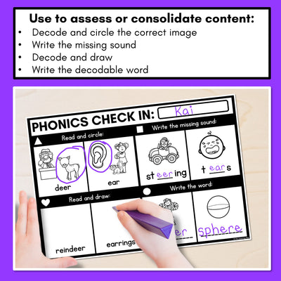 PHONICS CHECK INS - R-Controlled Vowel EER - No Prep Phonics Assessments