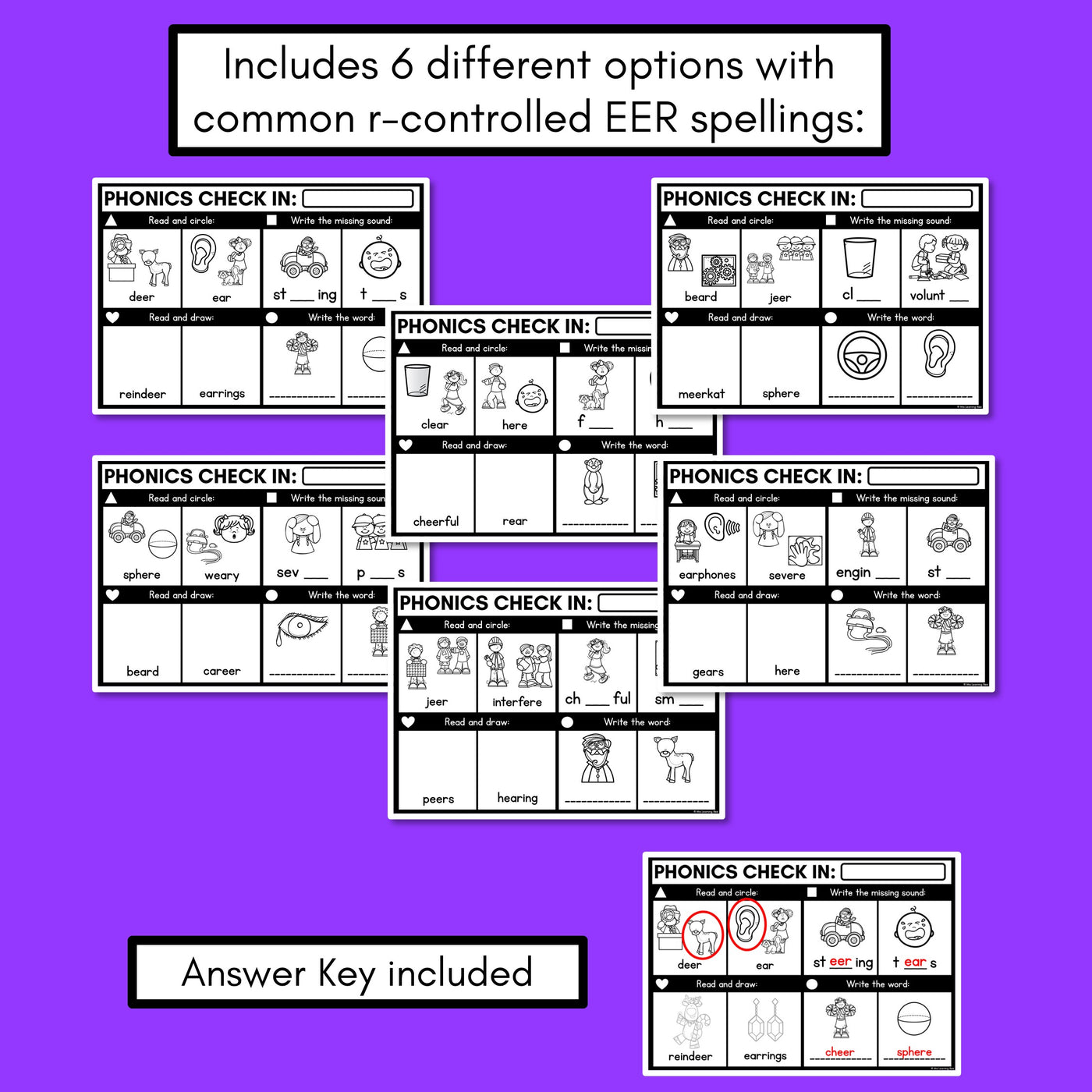 PHONICS CHECK INS - R-Controlled Vowel EER - No Prep Phonics Assessments