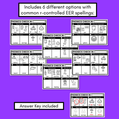 PHONICS CHECK INS - R-Controlled Vowel EER - No Prep Phonics Assessments