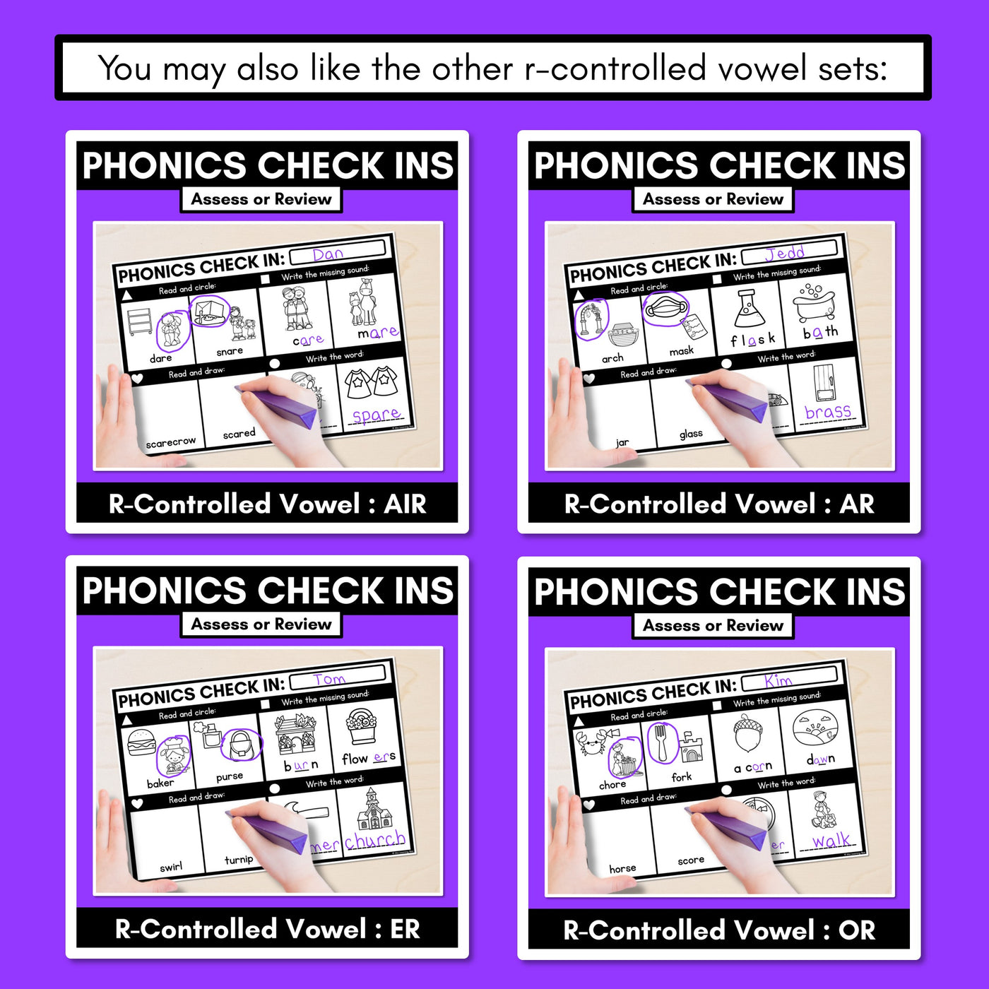 PHONICS CHECK INS - R-Controlled Vowel EER - No Prep Phonics Assessments