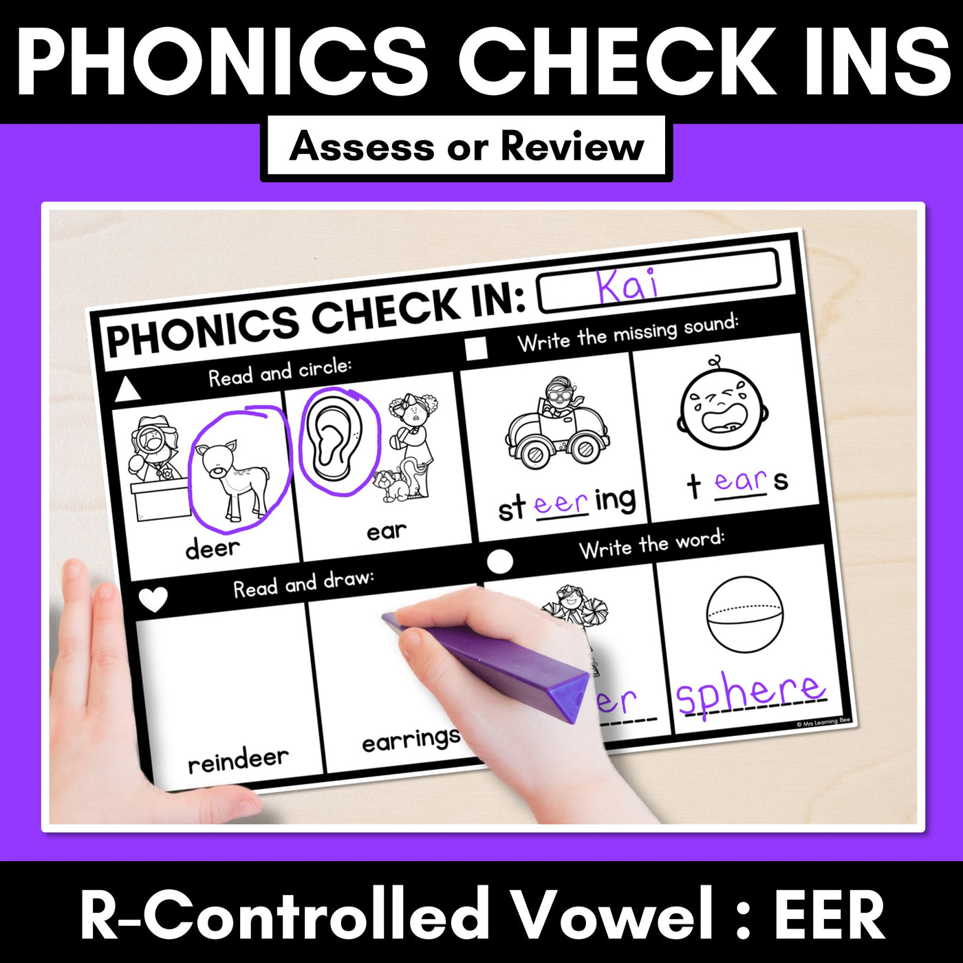 PHONICS CHECK INS - R-Controlled Vowel EER - No Prep Phonics Assessments