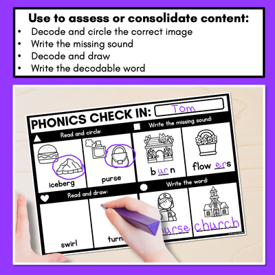 PHONICS CHECK INS - R-Controlled Vowel ER - No Prep Phonics Assessments