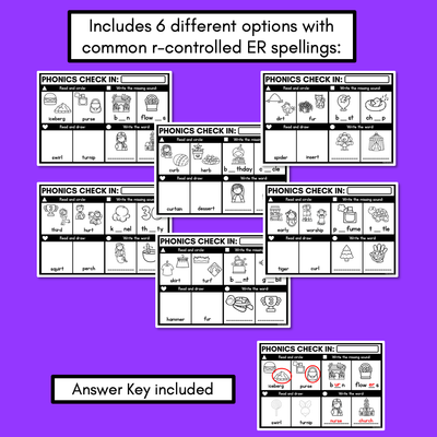 PHONICS CHECK INS - R-Controlled Vowel ER - No Prep Phonics Assessments