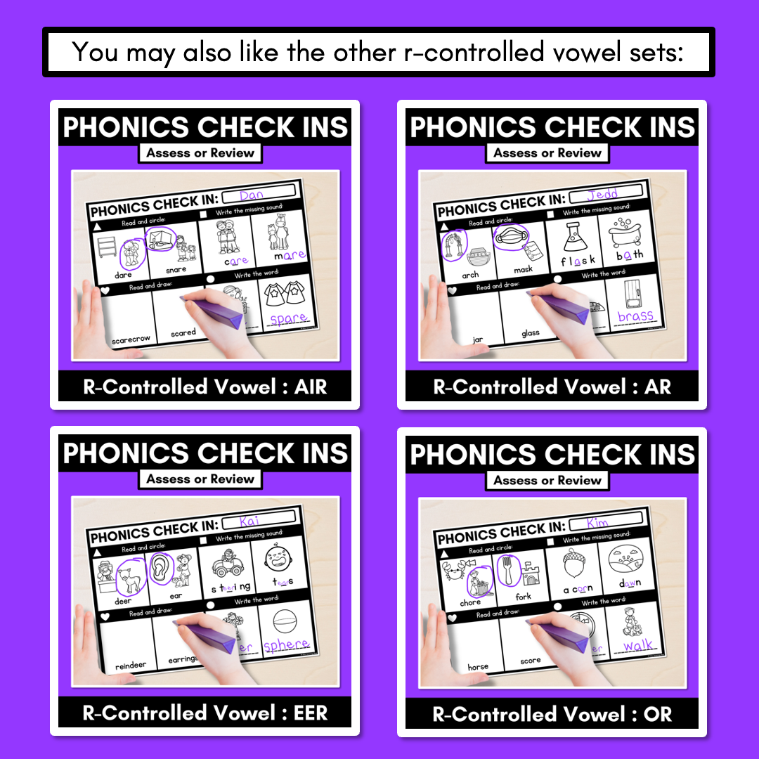 PHONICS CHECK INS - R-Controlled Vowel ER - No Prep Phonics Assessments