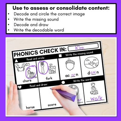 PHONICS CHECK INS - R-Controlled Vowel OR - No Prep Phonics Assessments