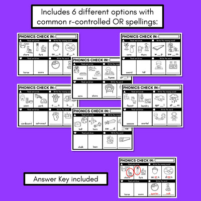 PHONICS CHECK INS - R-Controlled Vowel OR - No Prep Phonics Assessments