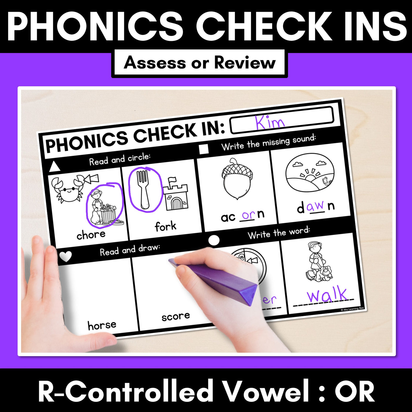 PHONICS CHECK INS - R-Controlled Vowel OR - No Prep Phonics Assessments