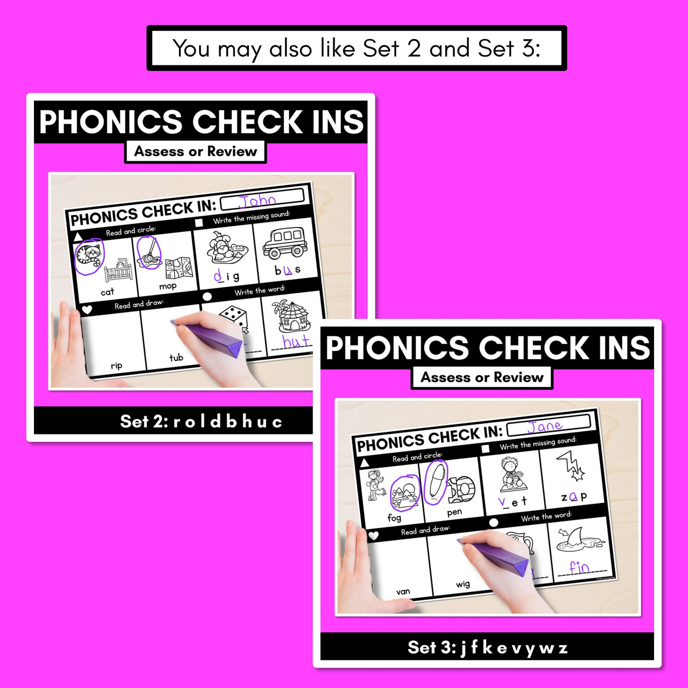 PHONICS CHECK INS - CVC Words & CVCC CCVC Words Set 1 - No Prep Phonics Assessments