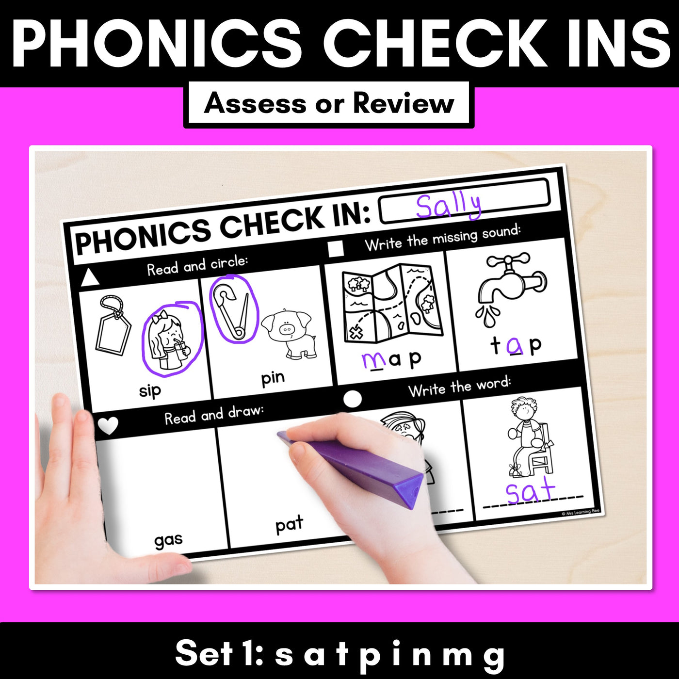 PHONICS CHECK INS - CVC Words & CVCC CCVC Words Set 1 - No Prep Phonics Assessments