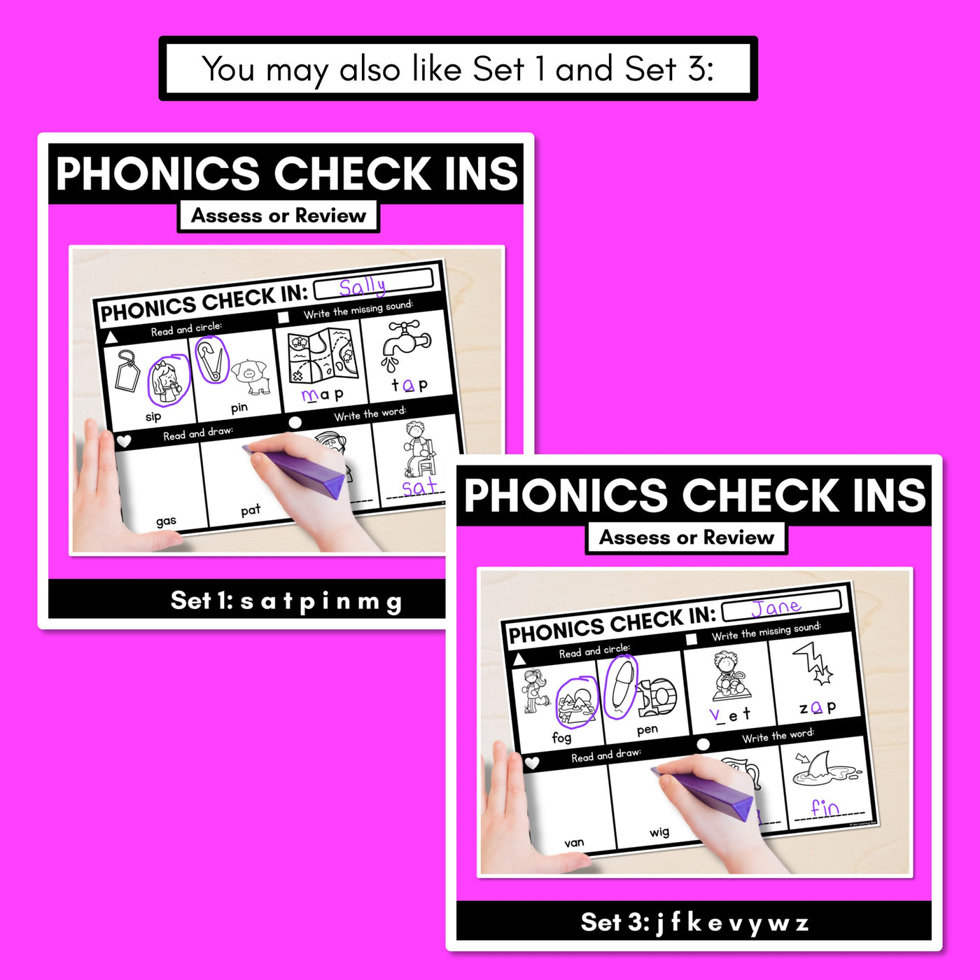 PHONICS CHECK INS - CVC Words & CVCC CCVC Words Set 2 - No Prep Phonics Assessments