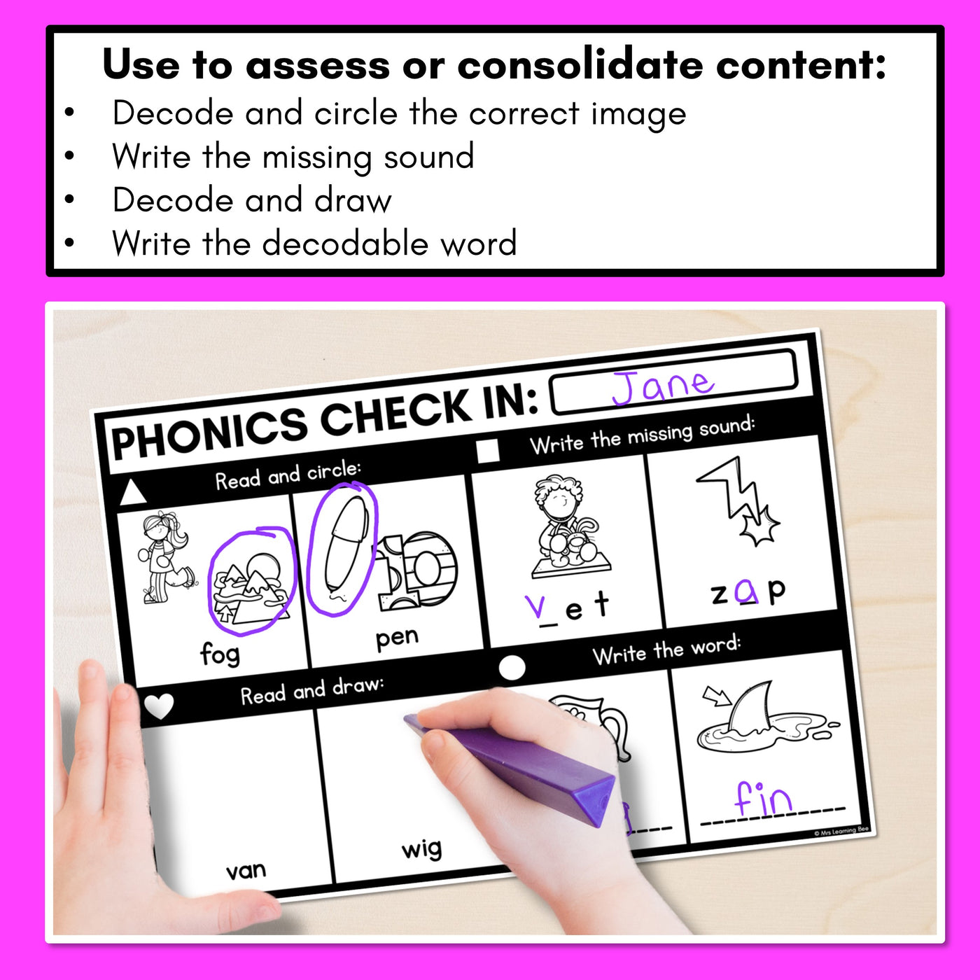 PHONICS CHECK INS - CVC Words & CVCC CCVC Words Set 3 - No Prep Phonics Assessments