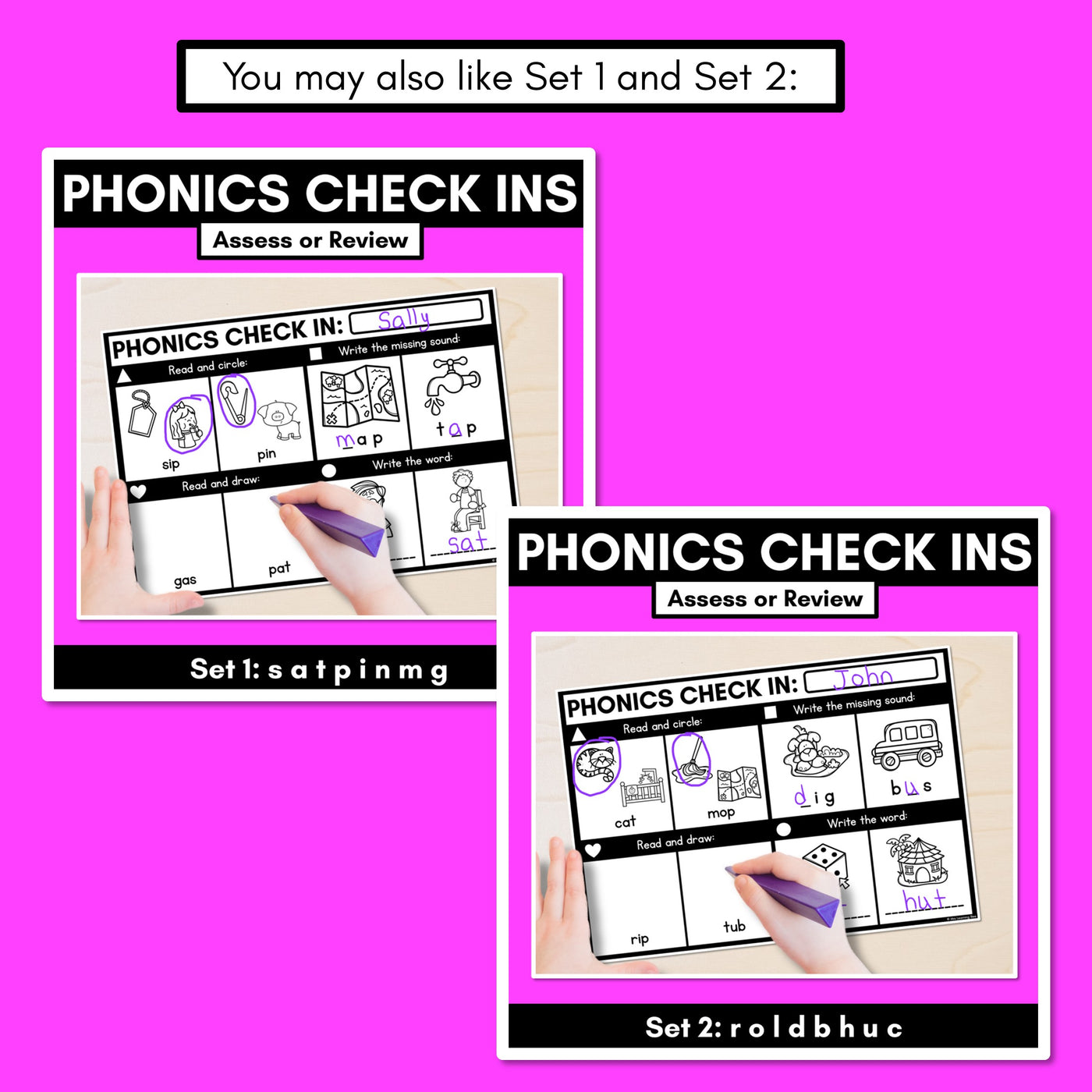 PHONICS CHECK INS - CVC Words & CVCC CCVC Words Set 3 - No Prep Phonics Assessments